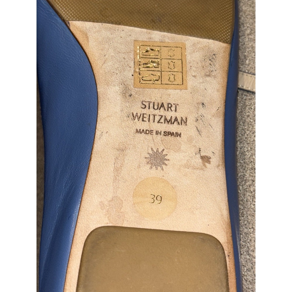 Stuart Weitzman Emilia Mary Jane Flats Blue Leather Ballet Pointed Toe 39 US 8.5 - Picture 9 of 9